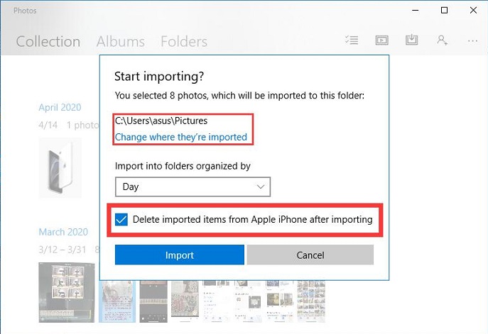 delete photos from iphone after import