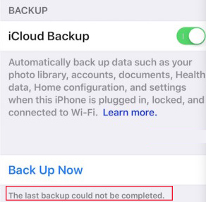 iCloud Last backup could not be completed