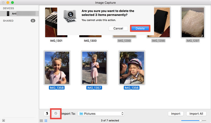 Delete photos via Image Capture