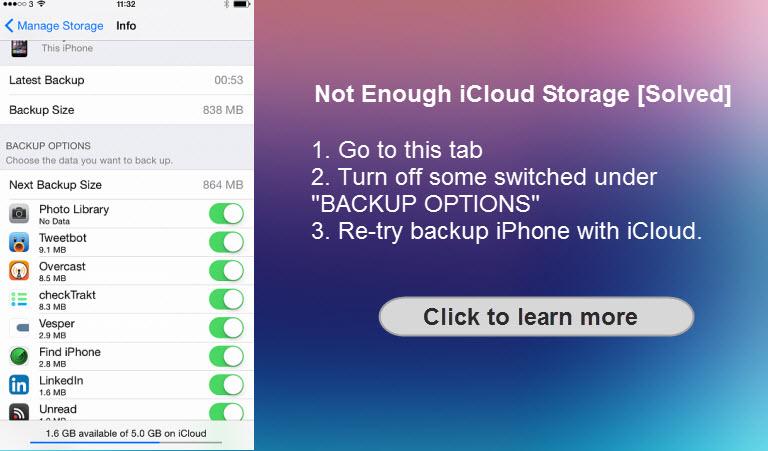 how to backup iphone to icloud error not enough storage