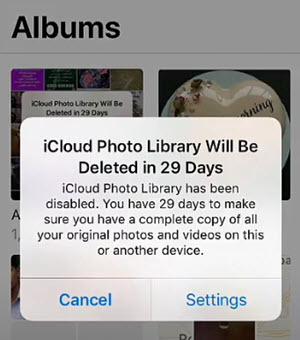 iCloud Photos will be deleted warning