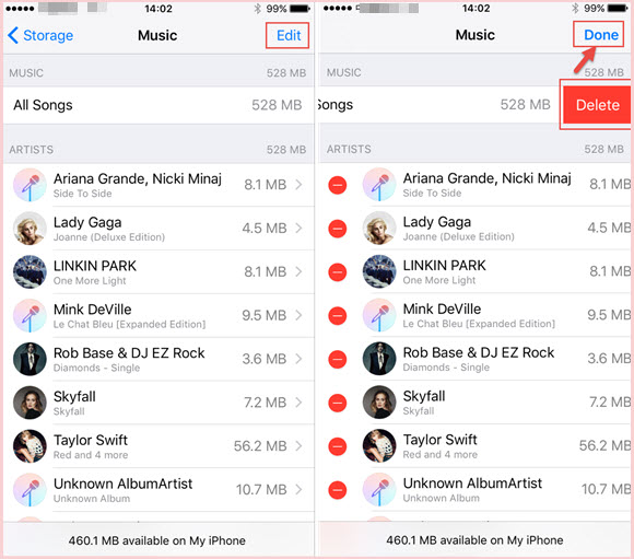 Delete iPhone Songs through iPhone Settings