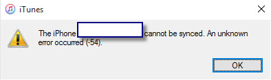 Windows 10 iTunes Error Code 54