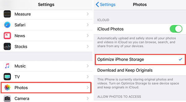 Check Optimize iPhone Storage