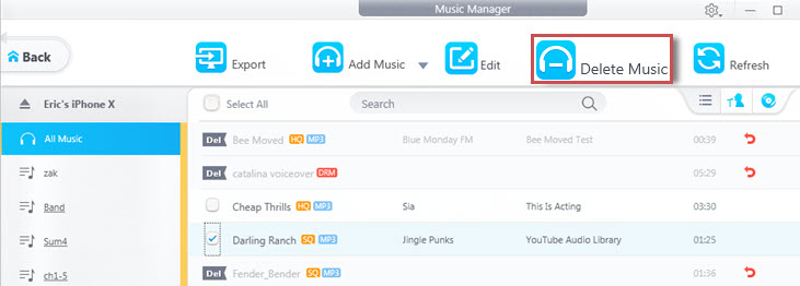 Delete iPhone Songs with DearMob Music Manager