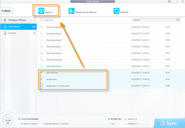 DearMob iPhone Manager selective backupiPhone voice memos