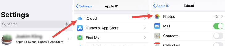 Turn on iCloud photos