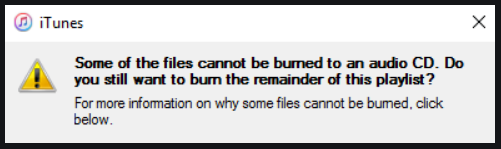 How to burn songs from iTunes to CD on PC Error Message