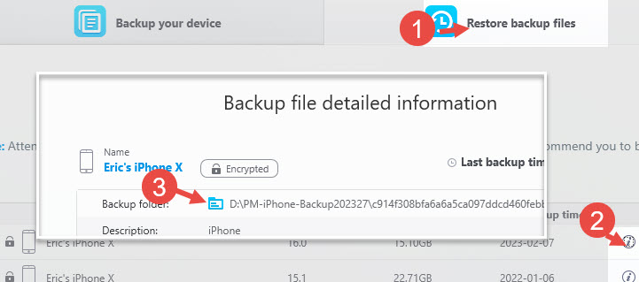 open backup location